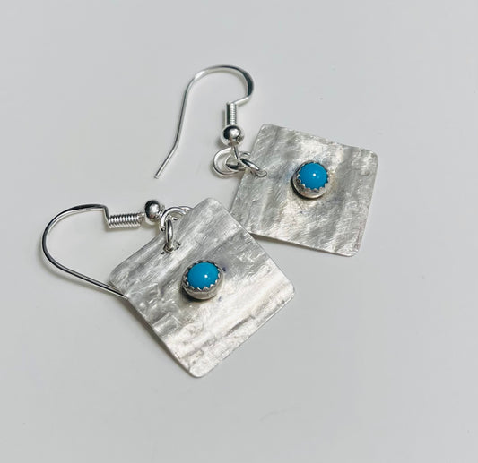 Tiny Turquoise on Silver Square Earrings