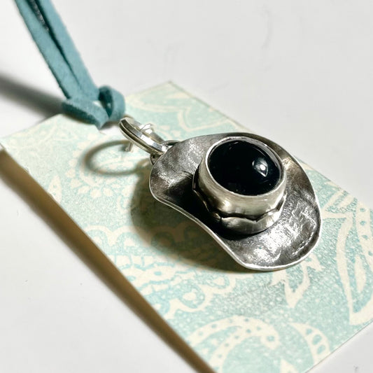 Cowboy Hat Charm in Sterling Silver with Onyx Gemstone - A Little Texas Charm