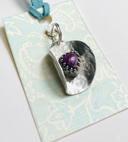 Cowboy Hat Charm with Red-Violet Gemstone Crown - A Little Texas Charm