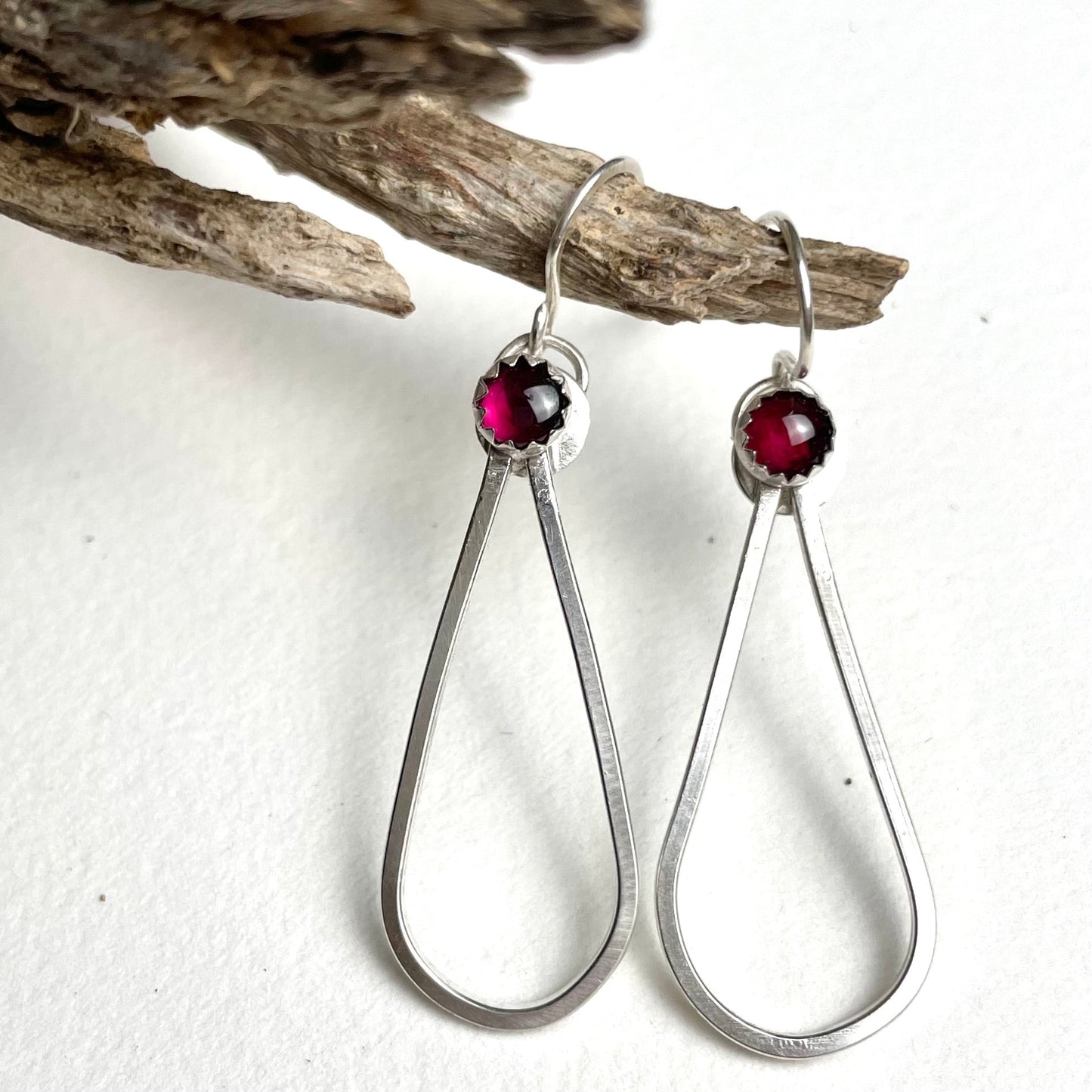 Garnet & Silver Teardrop Earrings - A Little Texas Charm