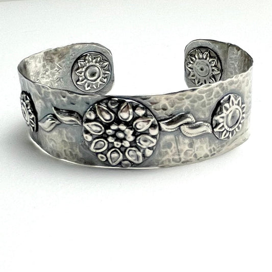 Hammered Silver Cuff Ornate Floral & Western Design - A Little Texas Charm