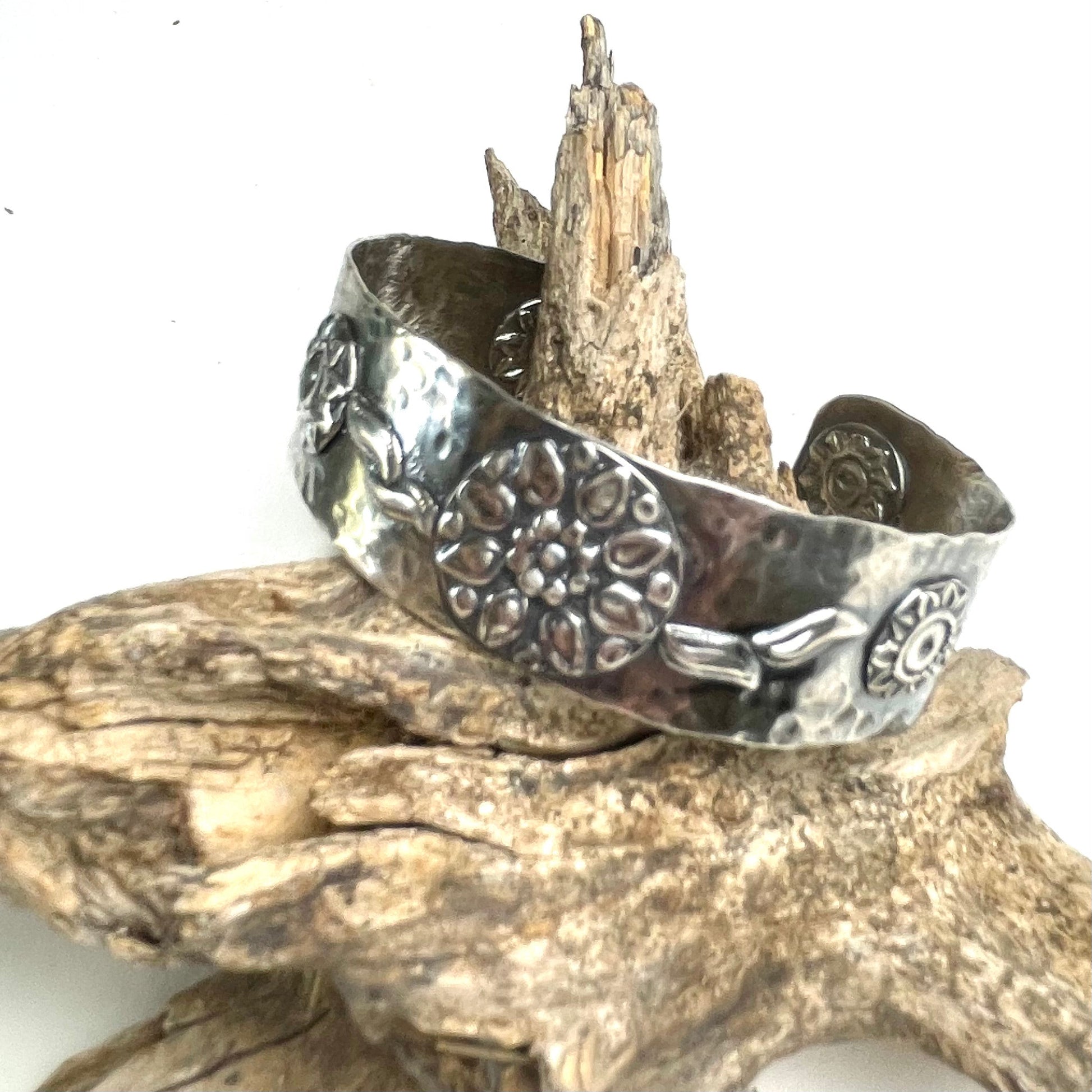 Hammered Silver Cuff Ornate Floral & Western Design - A Little Texas Charm