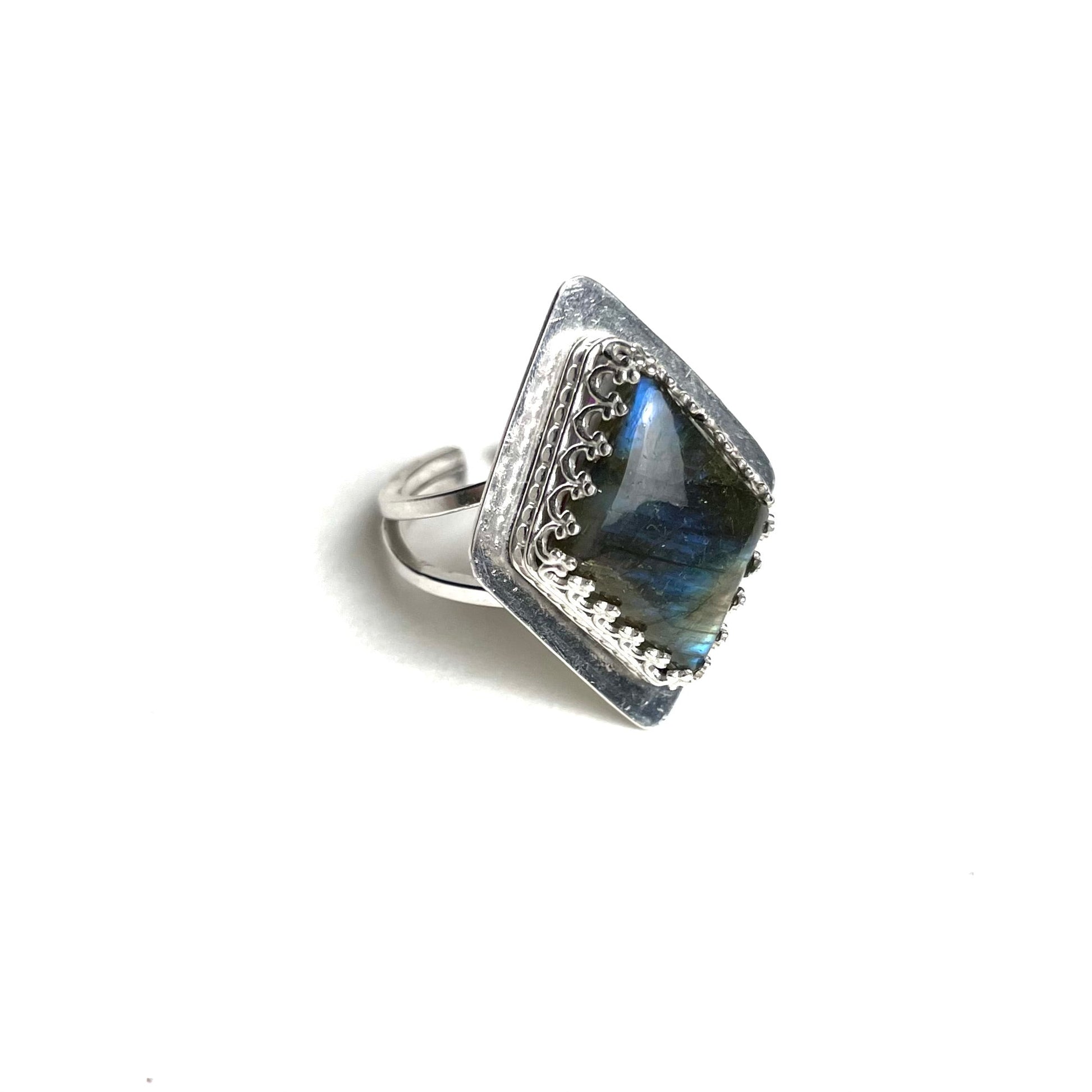 Kite Shaped Silver Ring With Labradorite - A Little Texas Charm