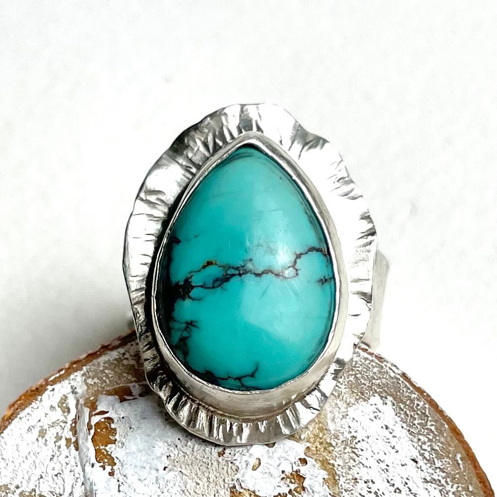 Ruffled Silver Ring With Turquoise - A Little Texas Charm