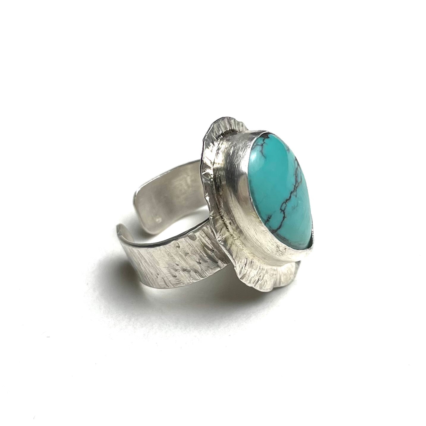 Ruffled Silver Ring With Turquoise - A Little Texas Charm