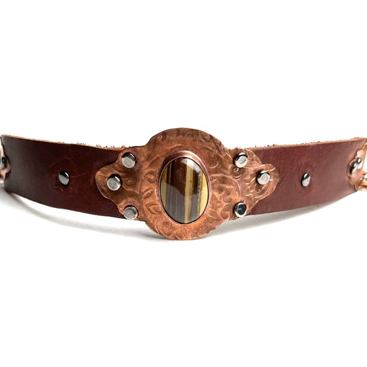 Rustic Leather & Copper Bracelet Single Cabochon - A Little Texas Charm