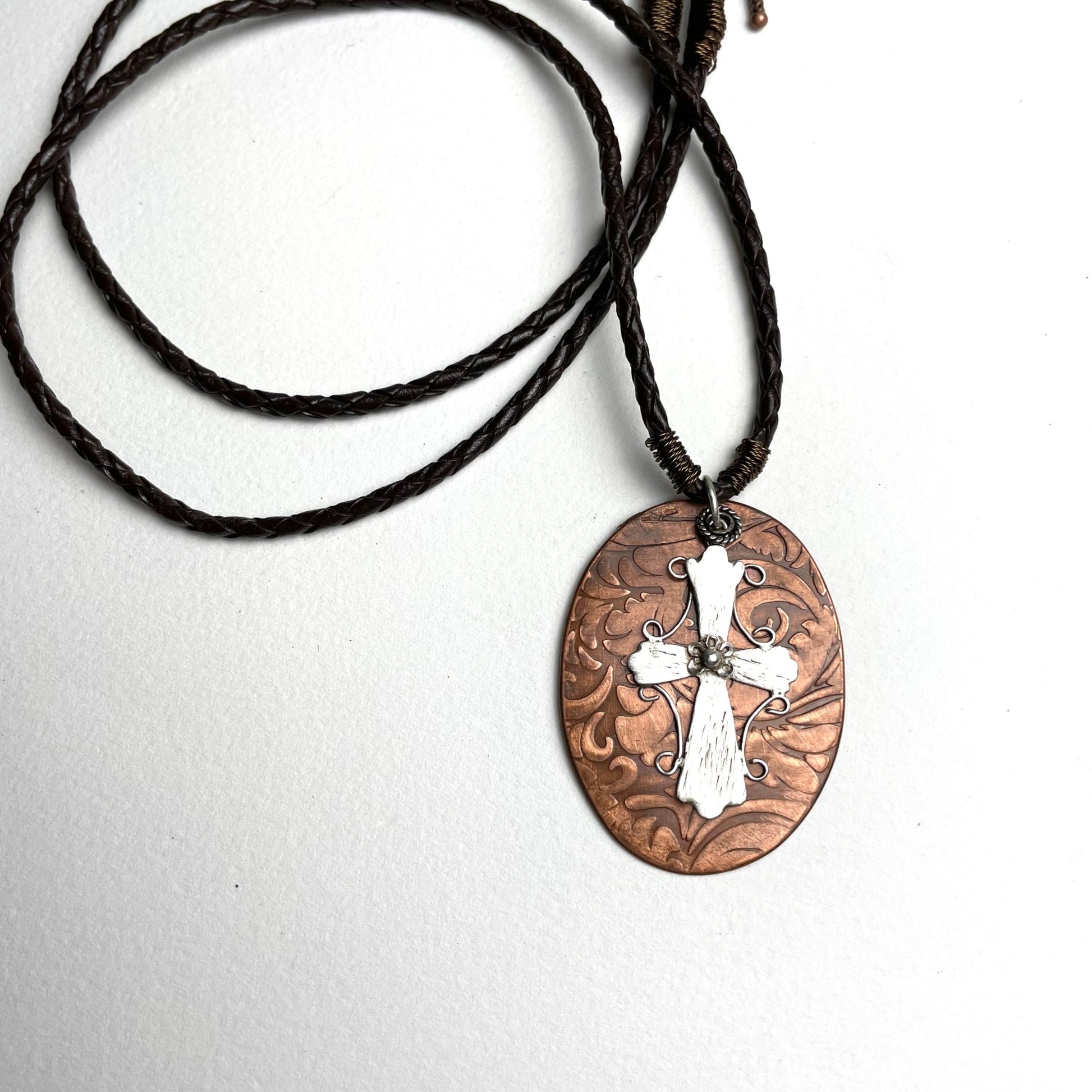 Rustic Silver Cross on Copper - A Little Texas Charm