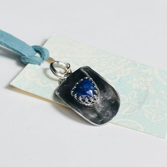 Sterling Cowboy Hat Charm with Blue Gemstone - A Little Texas Charm