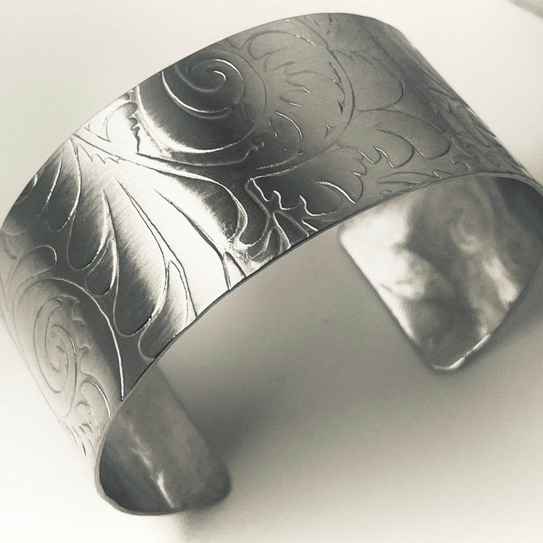 Wide Sterling Silver Cuff with Floral Desig - A Little Texas Charm